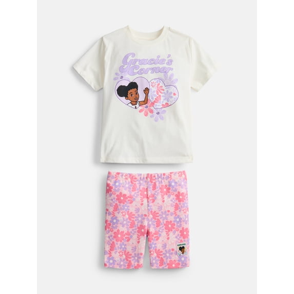 Gracie's Corner Toddler Girls Hearts Graphic Tee and Shorts Set, 2-Piece, Sizes 12M-5T