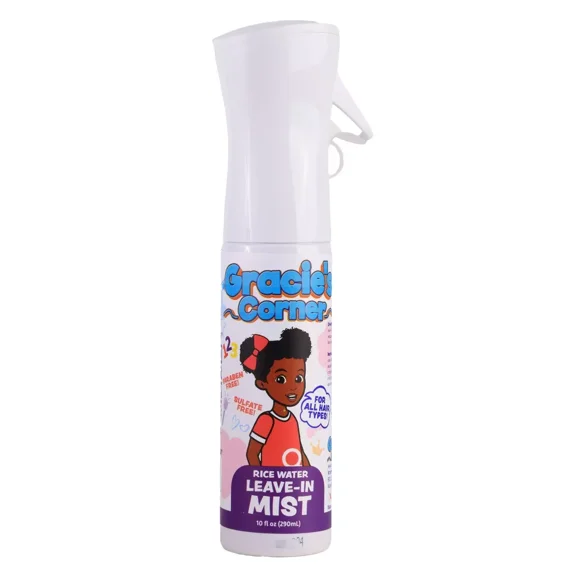 Gracies Corner Kids Rice Water Leave-In Conditioner Mist, Sulfate-Free Detangling Spray for All Hair Types, Sugar Cookie Scent, 10 fl oz