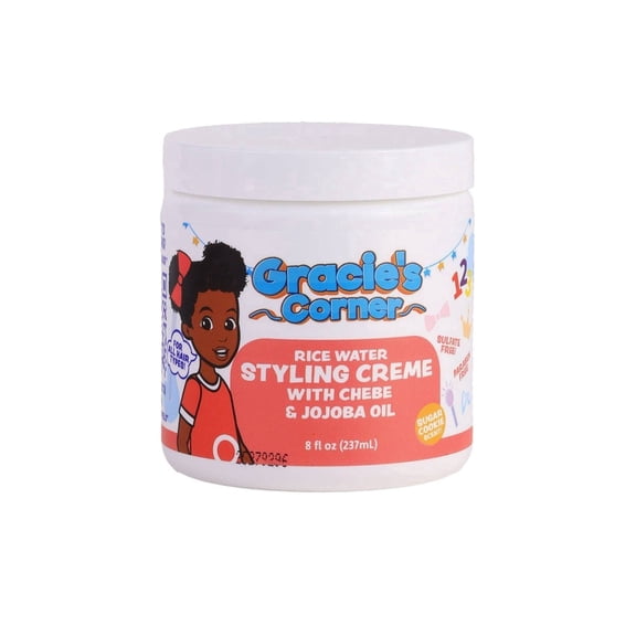 Gracies Corner Kids Rice Water Styling Cream with Chebe & Jojoba Oil, Anti-Frizz Curl Cream for Curly, Coily & Braided Hair, 8 oz
