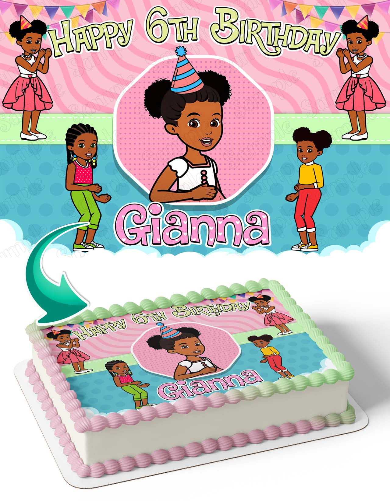 Gracies Corner Girl Pink Cute Edible Cake Image Topper Birthday Cake ...