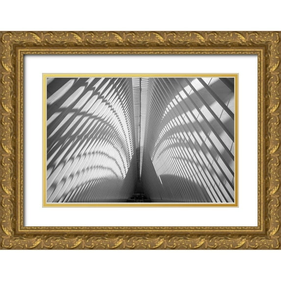 Graciet, Stephane 32x23 Gold Ornate Wood Framed with Double Matting Museum Art Print Titled - Oculus Ceiling, World Trade Center, NYC