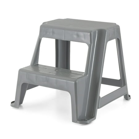 Gracious Living 2-Step Portable Plastic Stool, 18"Lx18.75"Wx16"H, 300 lb Capacity, Gray