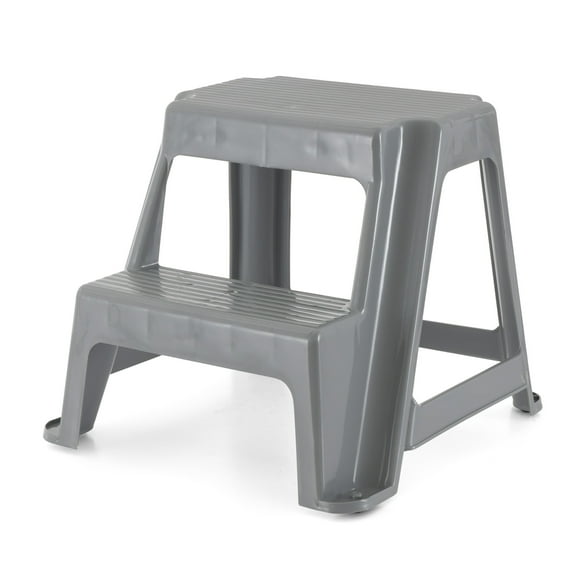 Gracious Living 2-Step Plastic Antislip Stool, Holds up to 300 Lbs., Gray