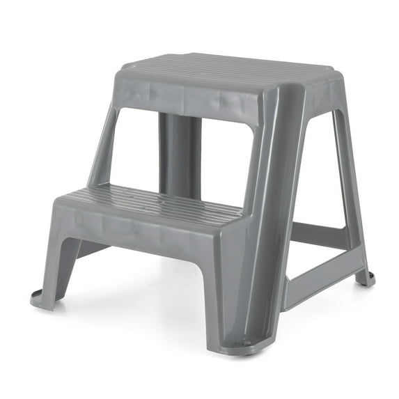 Gracious Living 2-Step Portable Plastic Stool, 18"Lx18.75"Wx16"H, 300 lb Capacity, Gray