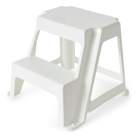 Gracious Living 2-Step Plastic Antislip Stool, Holds up to 300 Lbs., White