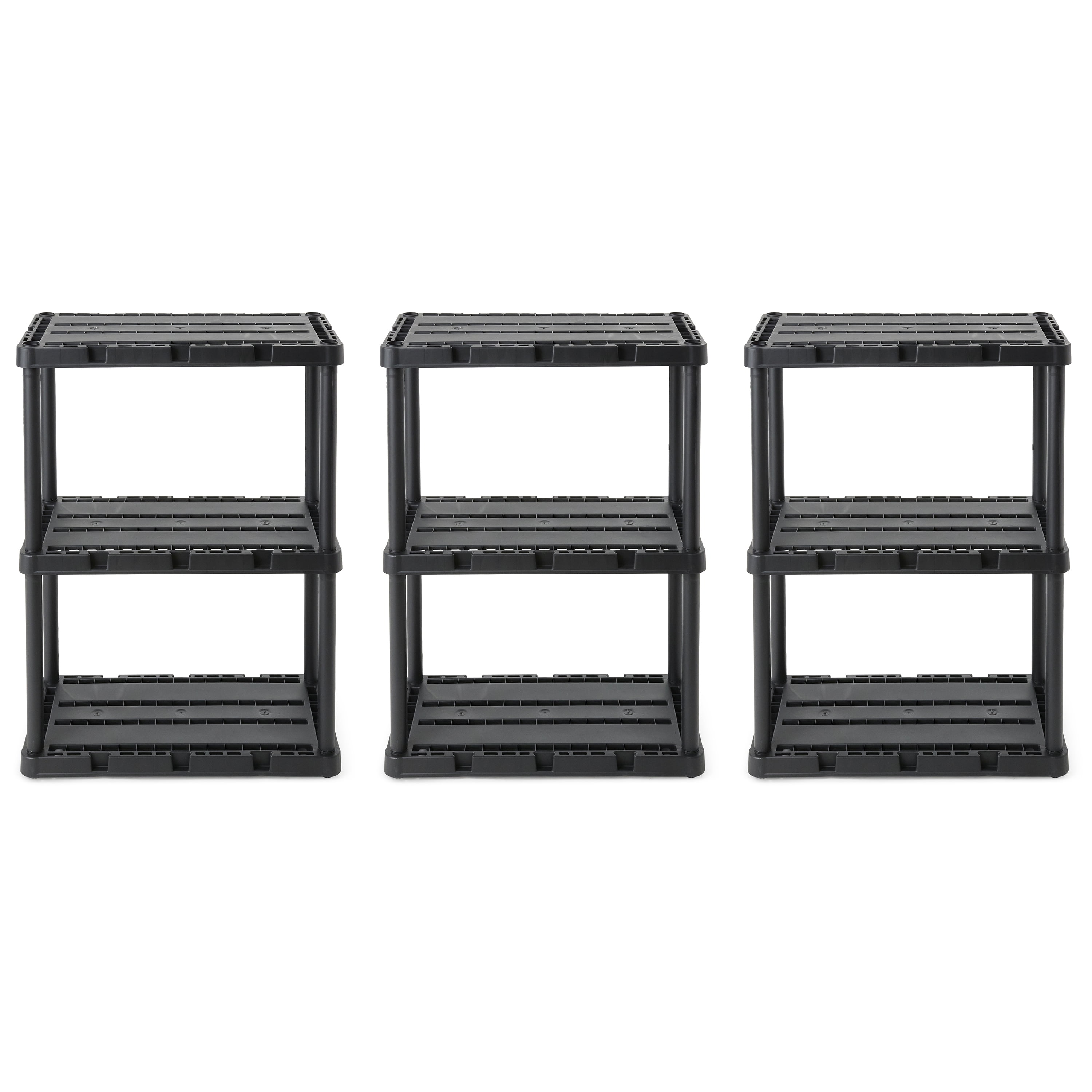 Gracious Living 3 Shelf Knect-A-Shelf Solid Light Duty Storage Unit 24 x 12 x 33", Black (3 Pack)