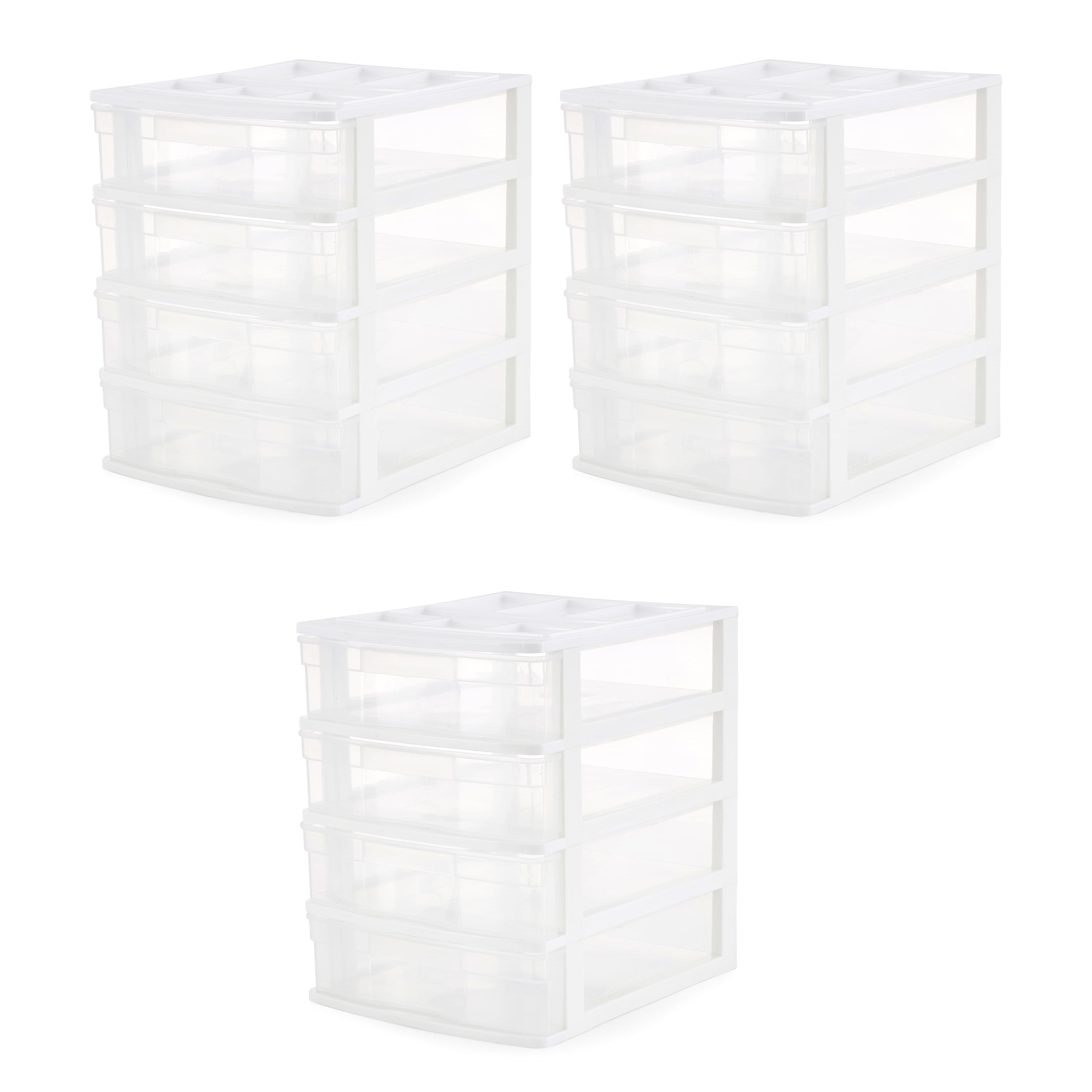 Gracious Living 4 Drawer Desktop Storage w/ Organizer Lid, White (3 Pack)