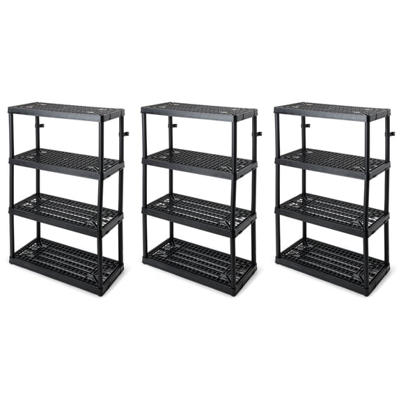 Gracious Living 4 Shelf Fixed Height Ventilated Heavy Duty Storage Unit, Black, 3 Pack