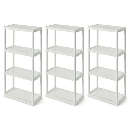 Gracious Living 4 Shelf Fixed Height Solid Storage Unit, 12"L x 24"W x 48"H, White, 3 Pack