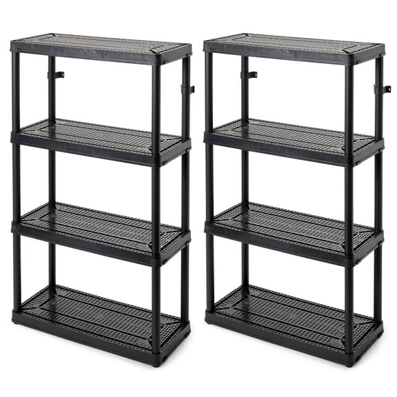 Gracious Living 4 Shelf Fixed Height Medium Duty Storage Rack, 2 Pack,Black