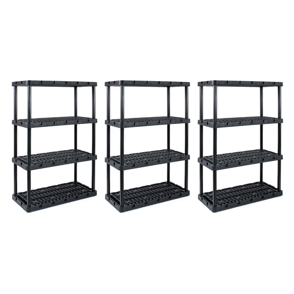 Gracious Living 4 Shelf Knect A Shelf Ventilated Heavy Duty Storage Unit, Black, 3 Pack