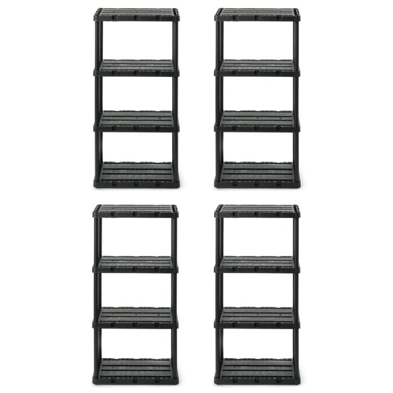 Gracious Living 4 Shelf Knect-A-Shelf Solid Light Duty Storage Unit 24 x 12 x 48", Black (4 Pack)