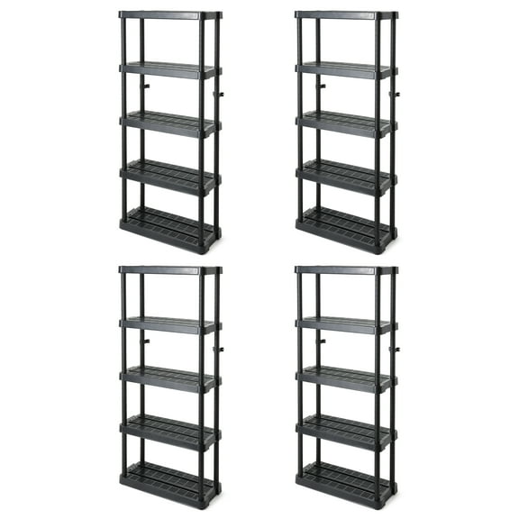 Gracious Living 5 Shelf Adjustable Ventilated Medium Duty Shelving Unit 14 x 32 x 72", Black (4 Pack)