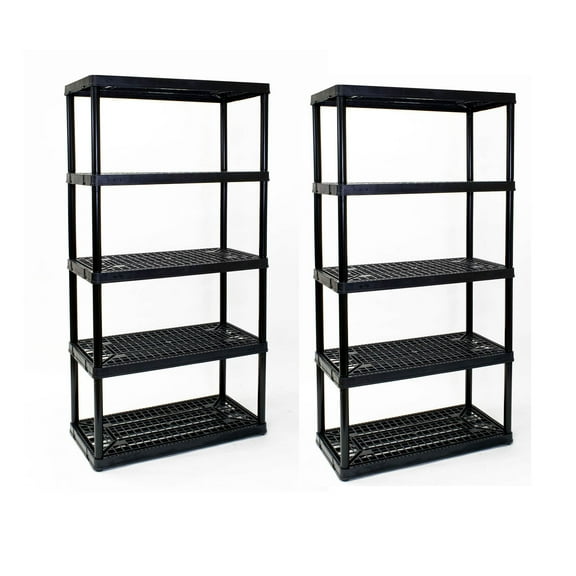 Gracious Living 5 Shelf Fixed Height Ventilated Heavy Duty Shelving Unit 18 x 36 x 72", Black (2 Pack)