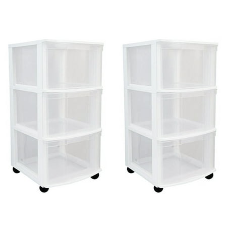 Gracious Living Classic 3 Drawer Organizer Plastic Storage Cart (2 Pack)