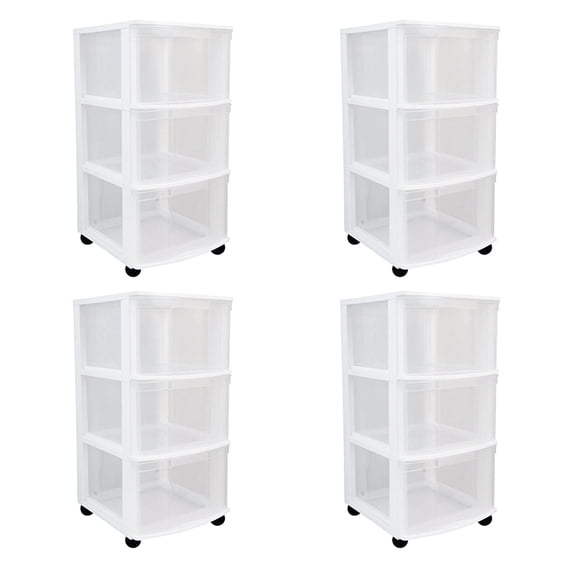 Gracious Living Classic 3 Drawer Organizer Plastic Storage Cart (4 Pack)