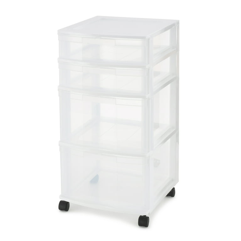 Gracious Living Resin Clear 4 Drawer Storage Chest Organization System with  Casters, White
