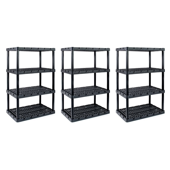 Gracious Living XL 4 Shelf Knect A Shelf Ventilated Heavy Duty Storage, Black, 3 Pack