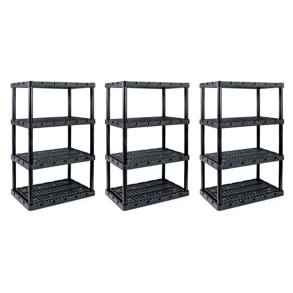 Gracious Living XL 4 Shelf Knect A Shelf Ventilated Heavy Duty Storage, Black, 3 Pack