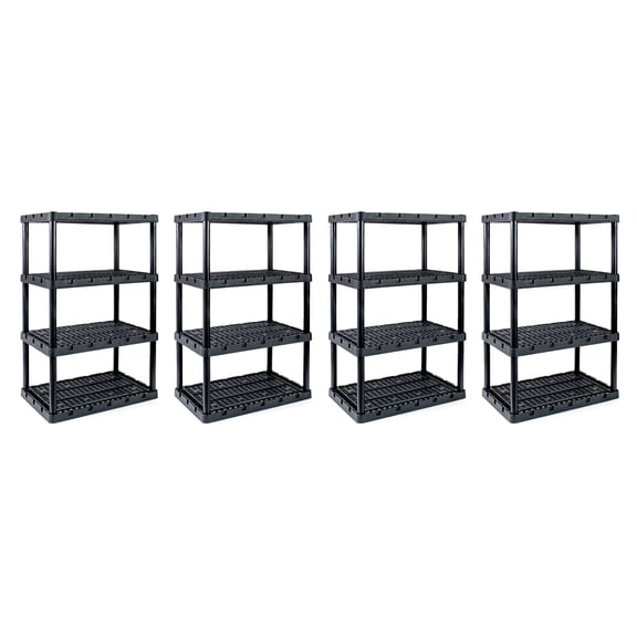 Gracious Living XL 4 Shelf Knect A Shelf Ventilated Heavy Duty Storage, Black, 4 Pack