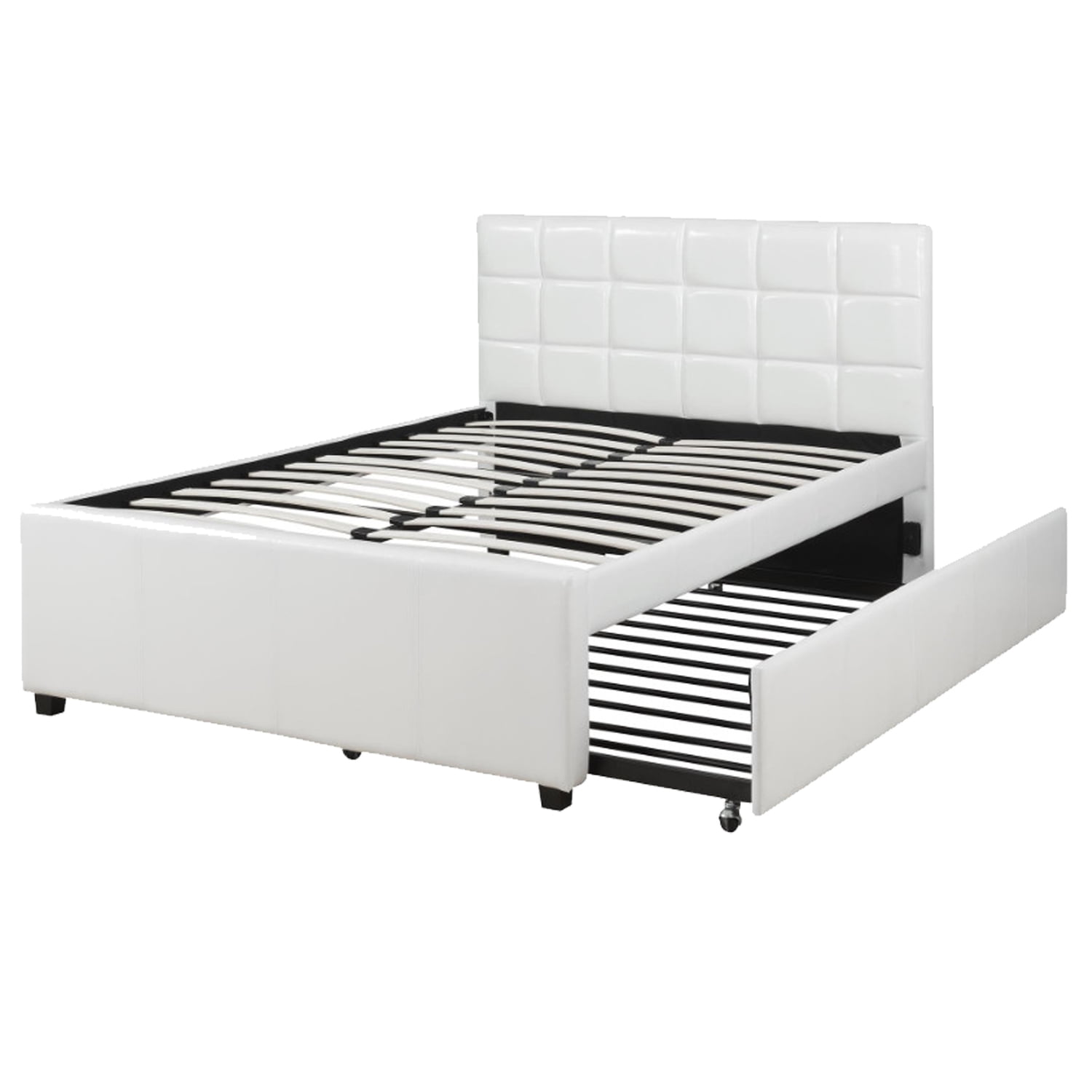 Full Size White Faux Leather Tufted Upholstered Wood Bed