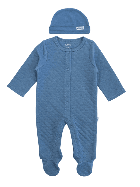 2pc Quilted Footie and Hat, Navy