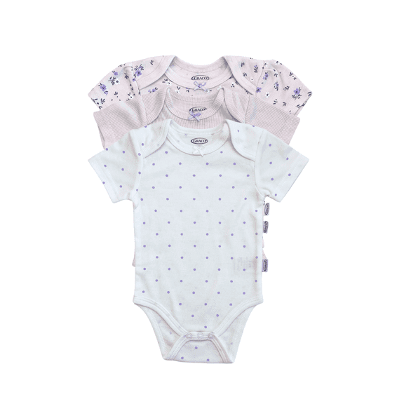 Graco 3pk Short Sleeve Bodysuit Set - Flowers/Purple/Polka Dots