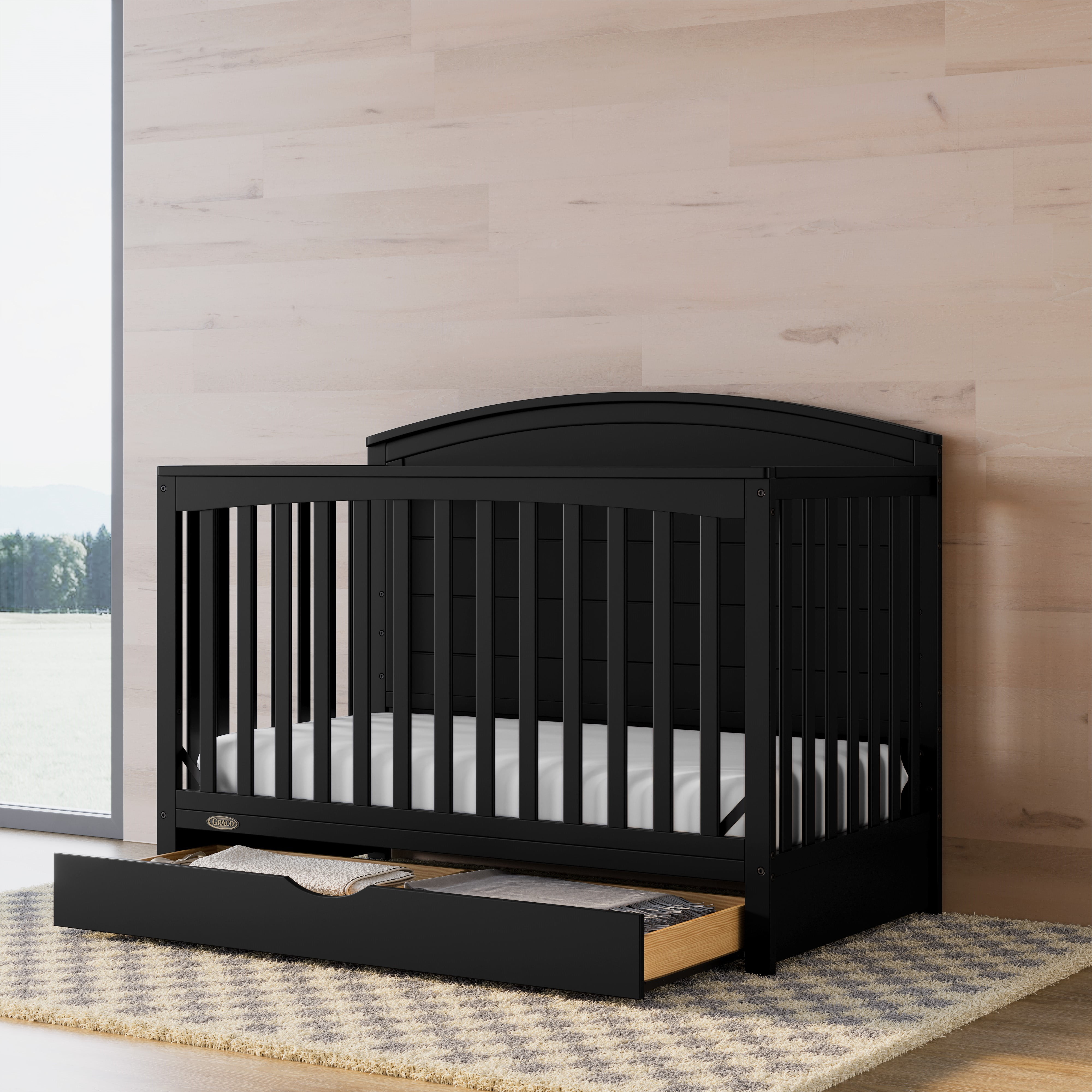 Graco Bellwood 5-in-1 Convertible Baby Crib with Drawer, Black
