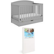 Graco Bellwood 5-in-1 Convertible Crib with Drawer and Premium Crib & Toddler Mattress Bundle, Pebble Gray