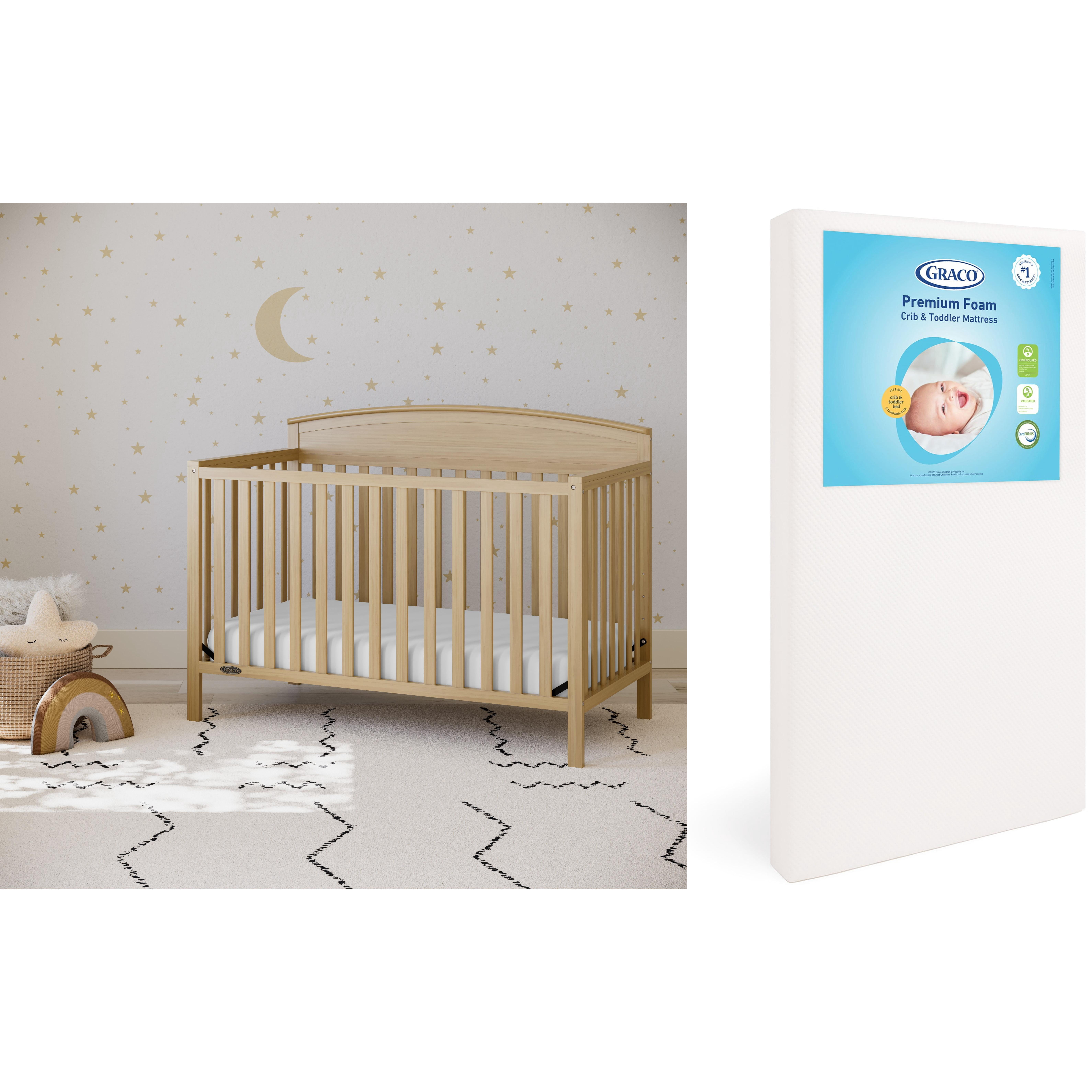 Graco Benton 5-in-1 Convertible Crib and Premium Crib & Toddler Mattress Bundle, Driftwood