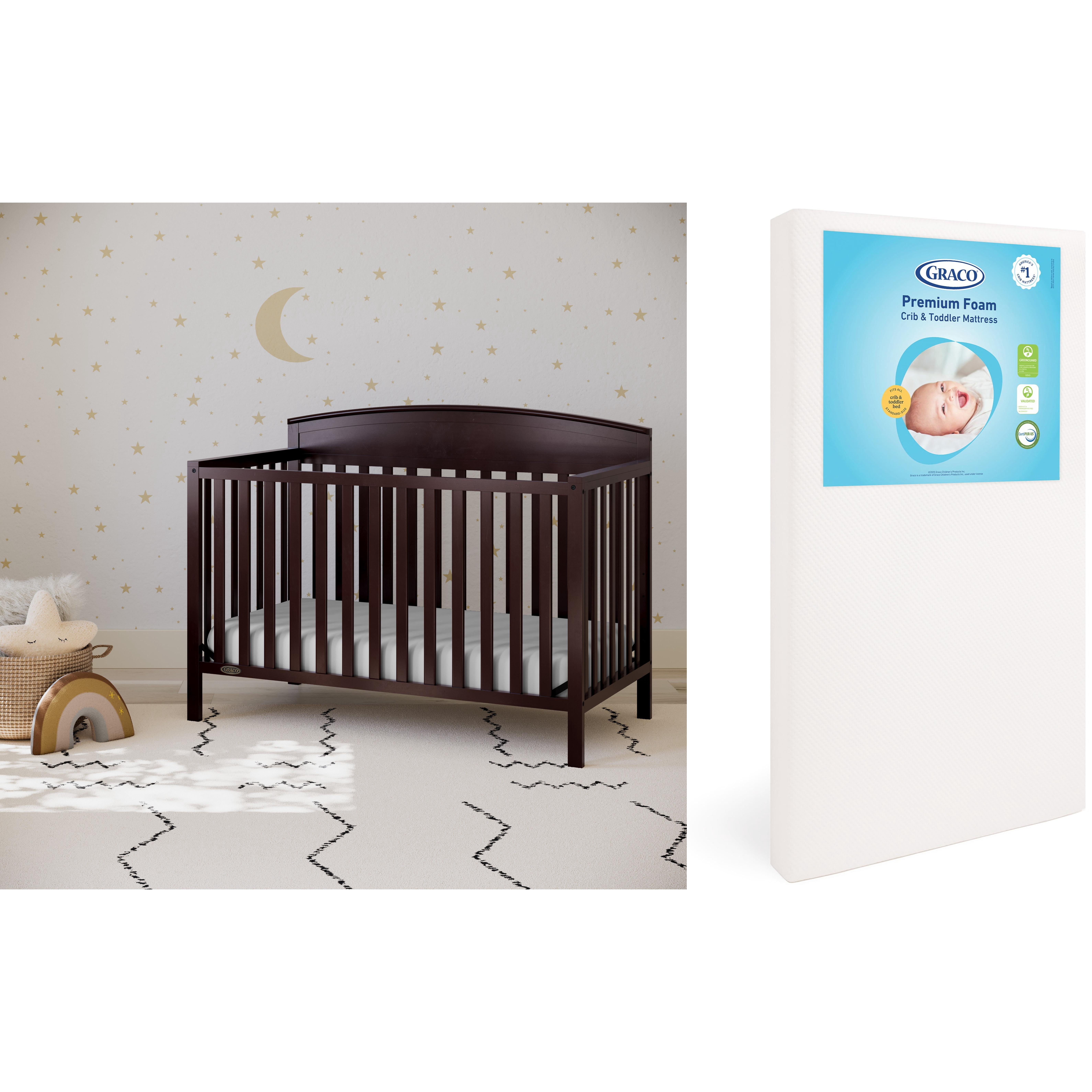 Graco Benton 5-in-1 Convertible Crib and Premium Crib & Toddler Mattress Bundle, Espresso