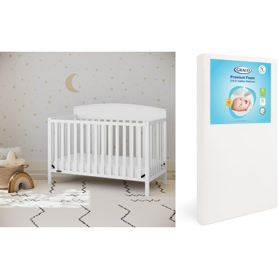 Graco Benton 5-in-1 Convertible Crib and Premium Crib & Toddler Mattress Bundle, White