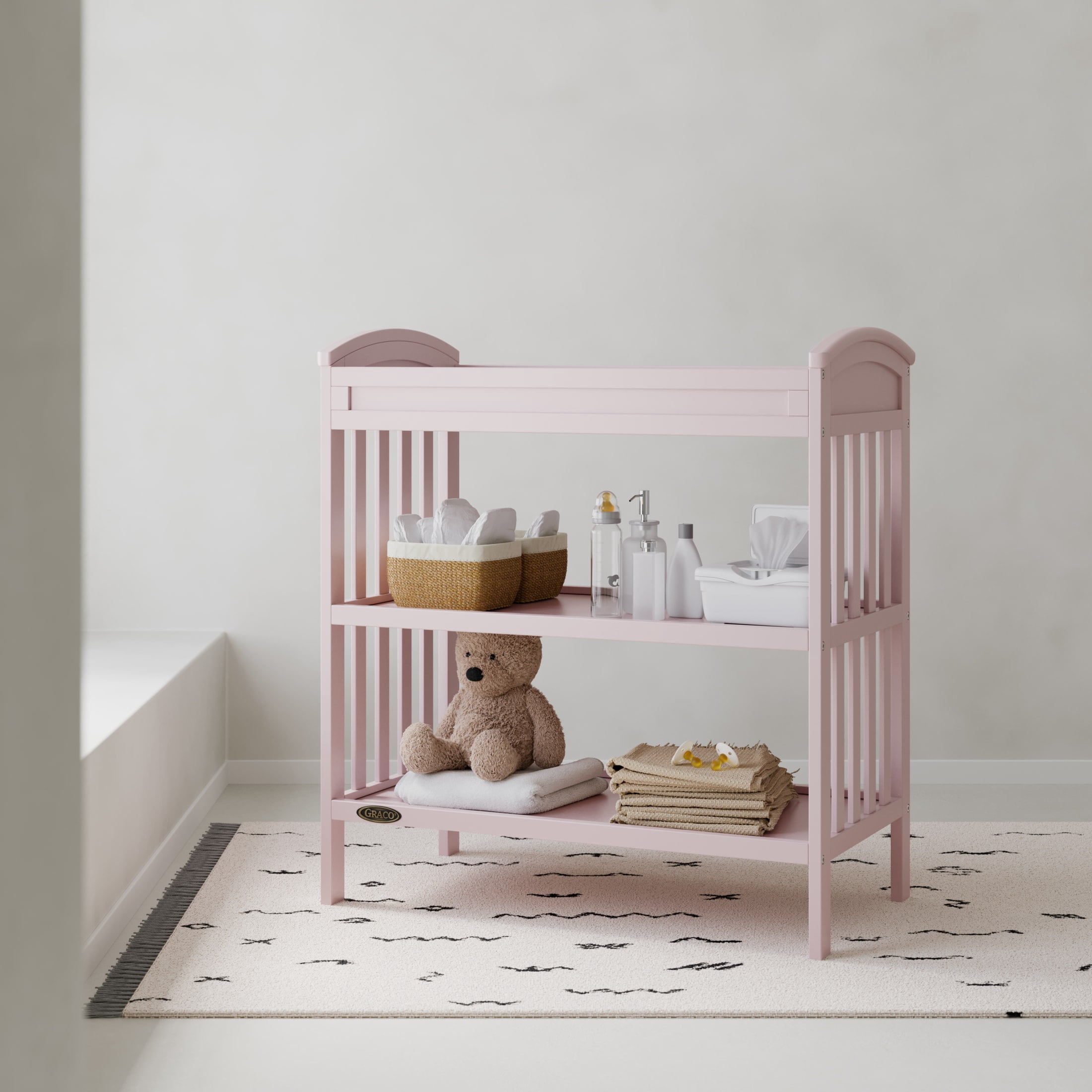 Graco Benton Infant Changing Table with Bonus Water-Resistant Changing Pad, Blush