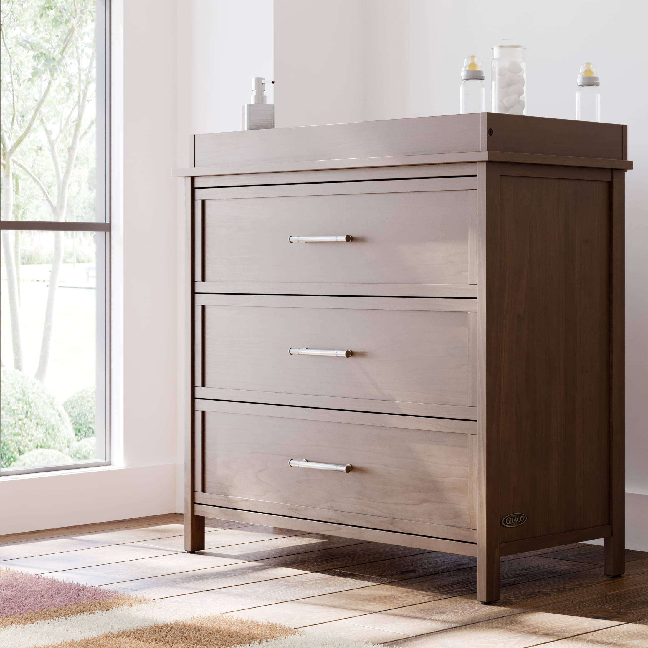 Graco Classic 3 Drawer Dresser with Infant Changing Topper, Hazelnut