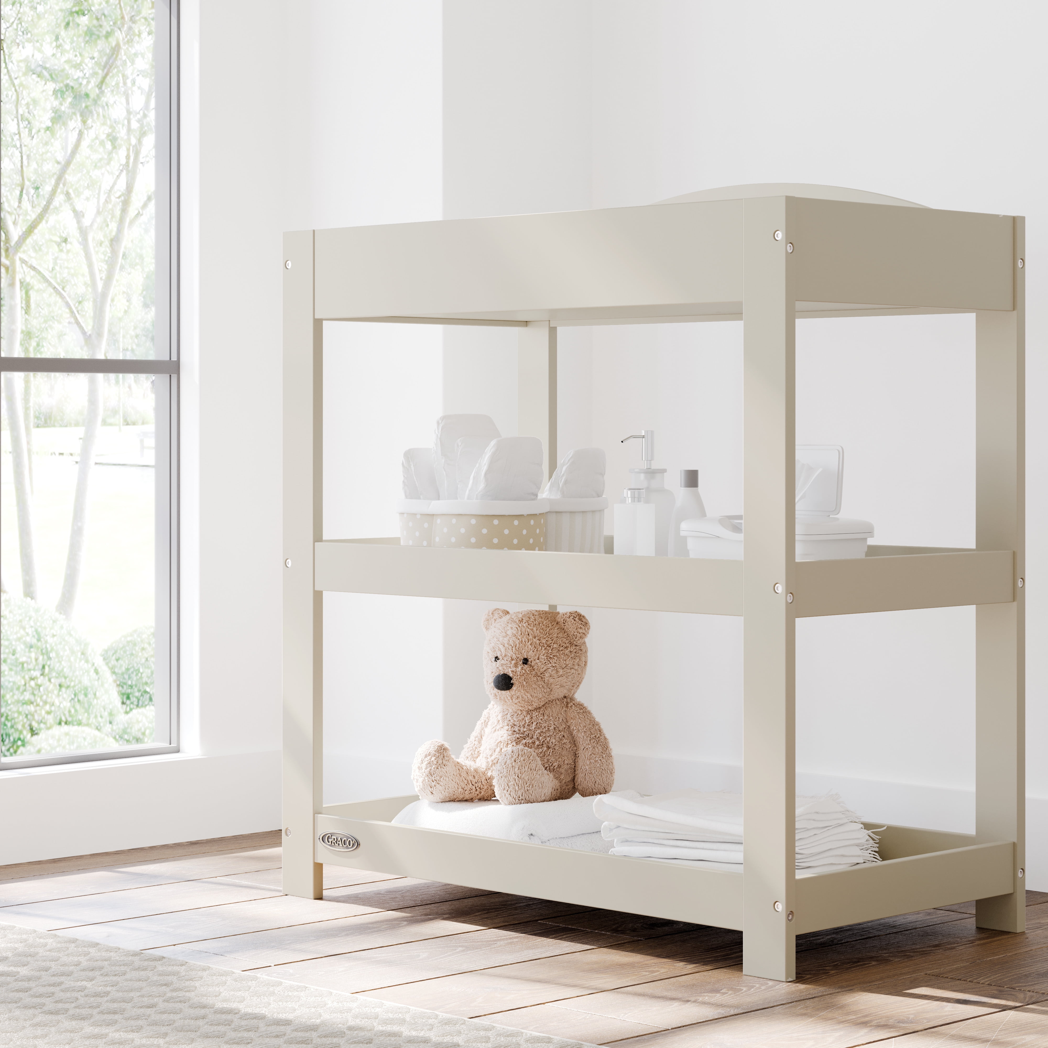 Graco Customizable Infant Changing Table with Changing Pad, Frosted Oat
