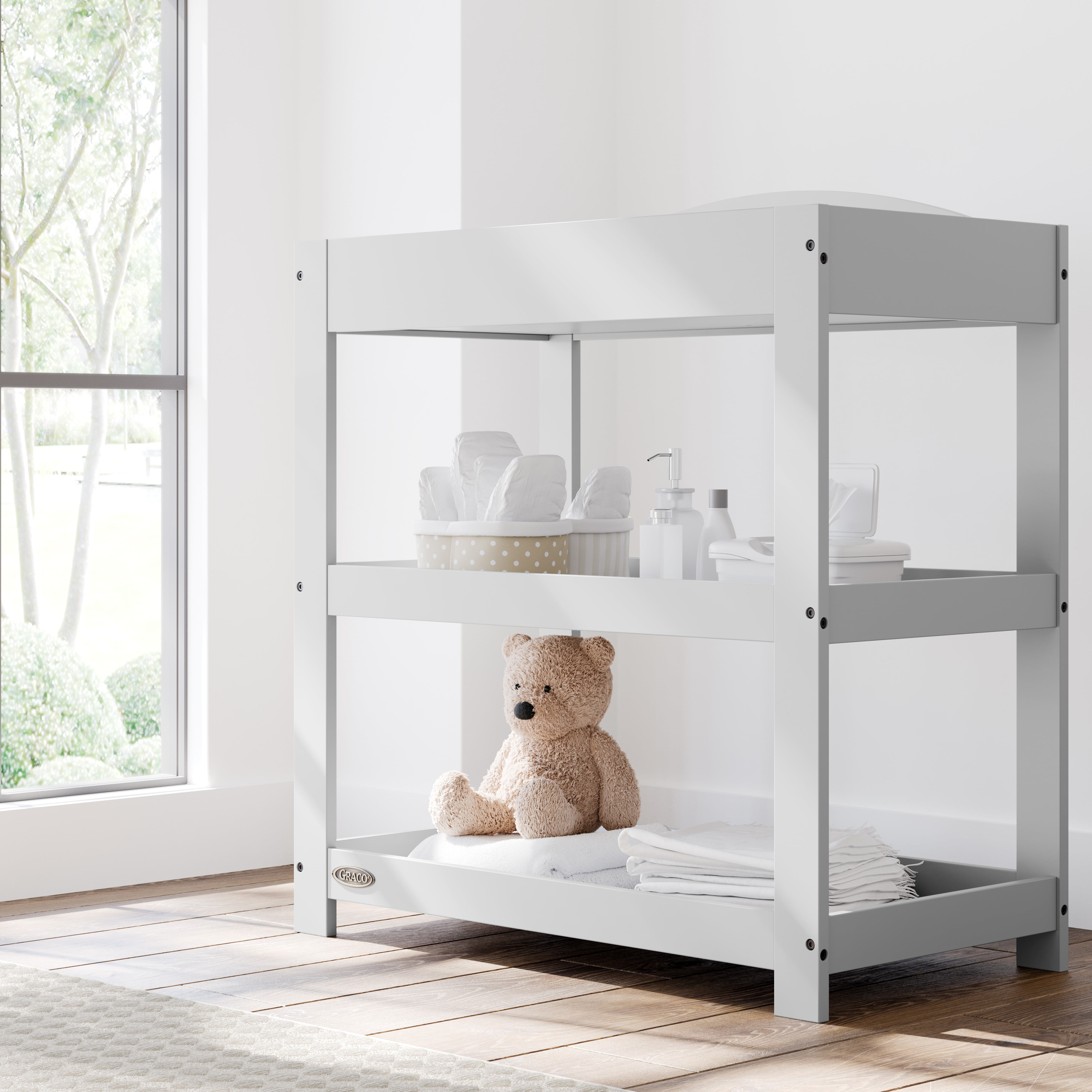 Graco Customizable Infant Changing Table with Changing Pad, Pebble Gray