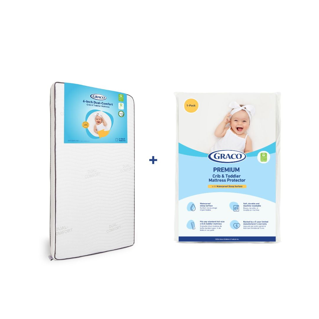 Graco Dual Comfort 6-Inch Foam Crib & Toddler Mattress and 1-Pack Mattress Protector Bundle