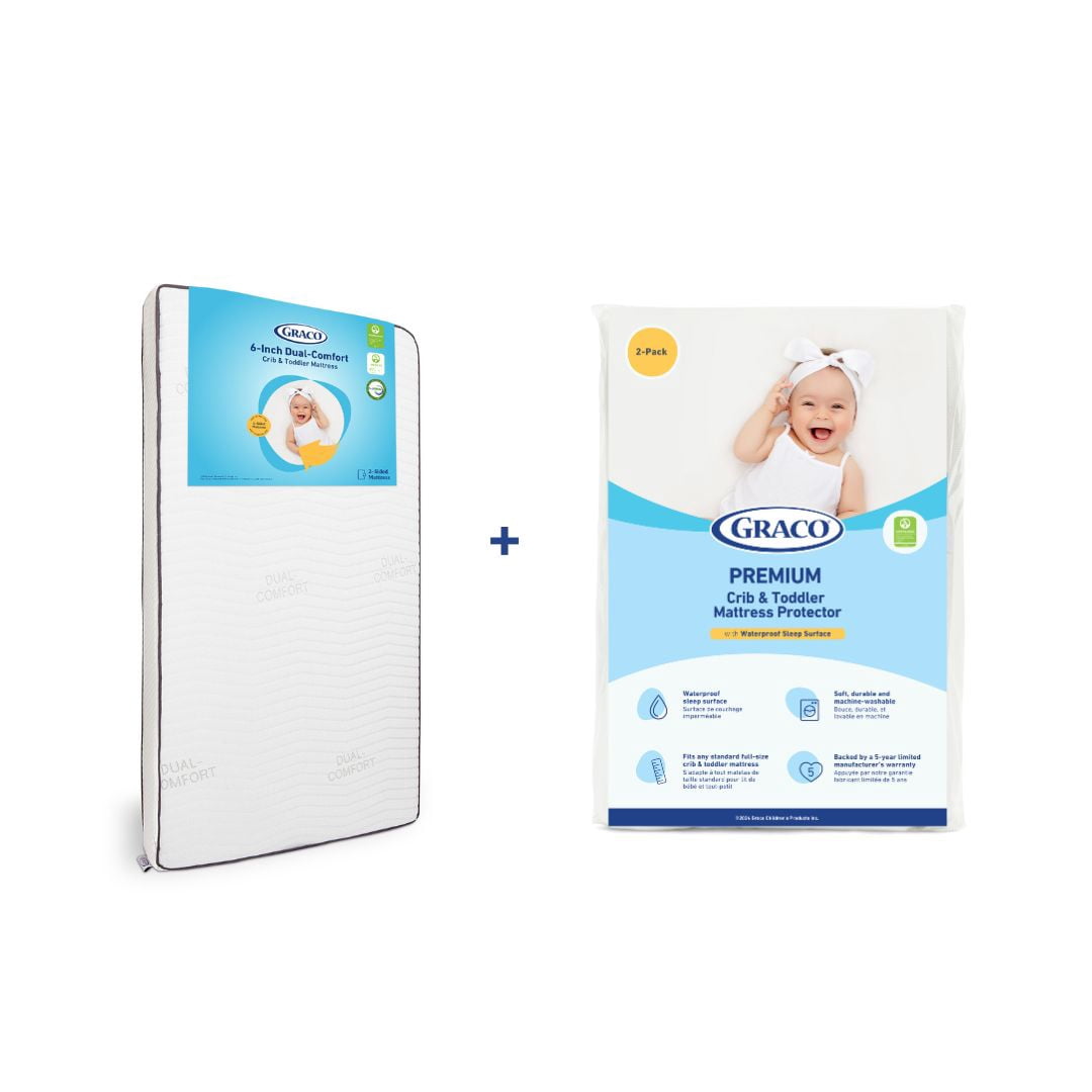 Graco Dual Comfort 6-Inch Foam Crib & Toddler Mattress and 2-Pack Mattress Protector Bundle