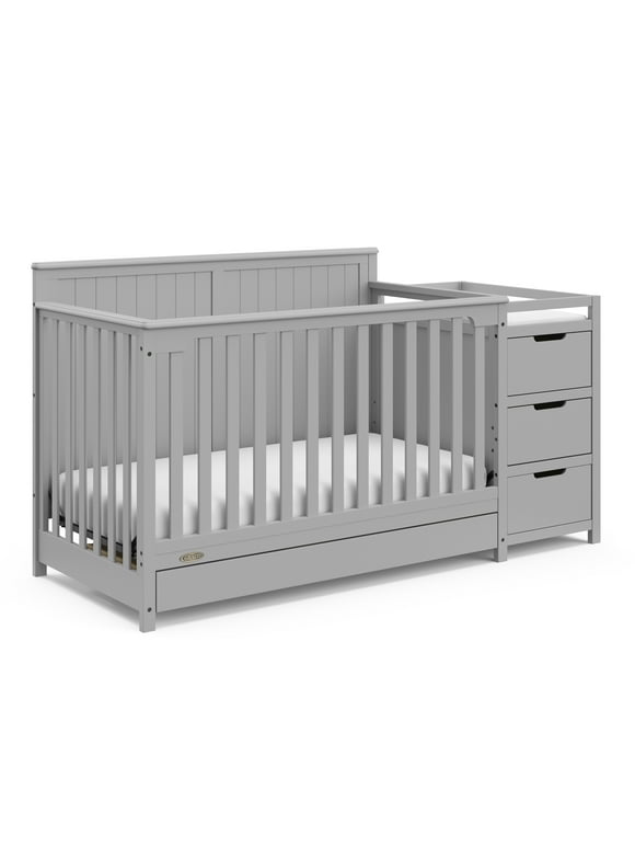 Graco Hadley 4-in-1 Convertible Crib and Changer with Drawer, Pebble Gray