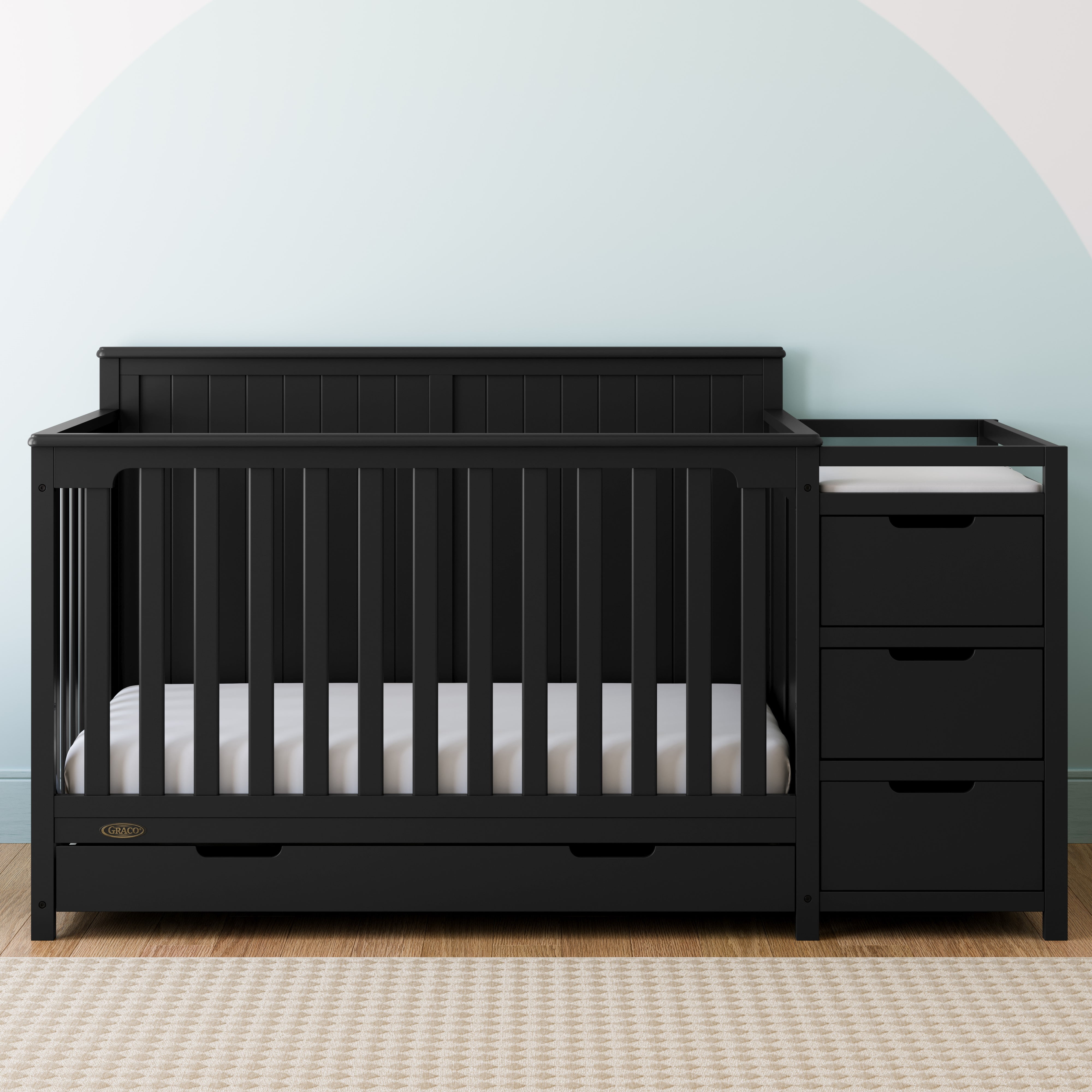 Graco Hadley 5-in-1 Convertible Baby Crib and Changer with Drawer, Black