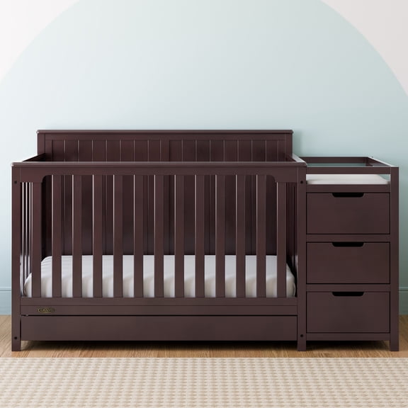Graco Hadley 5-in-1 Convertible Baby Crib and Changer with Drawer, Espresso