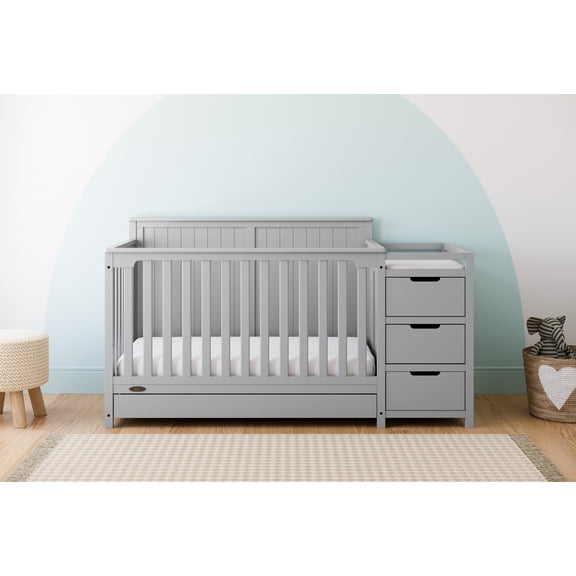 Graco Hadley 5-in-1 Convertible Baby Crib and Changer with Drawer, Pebble Gray