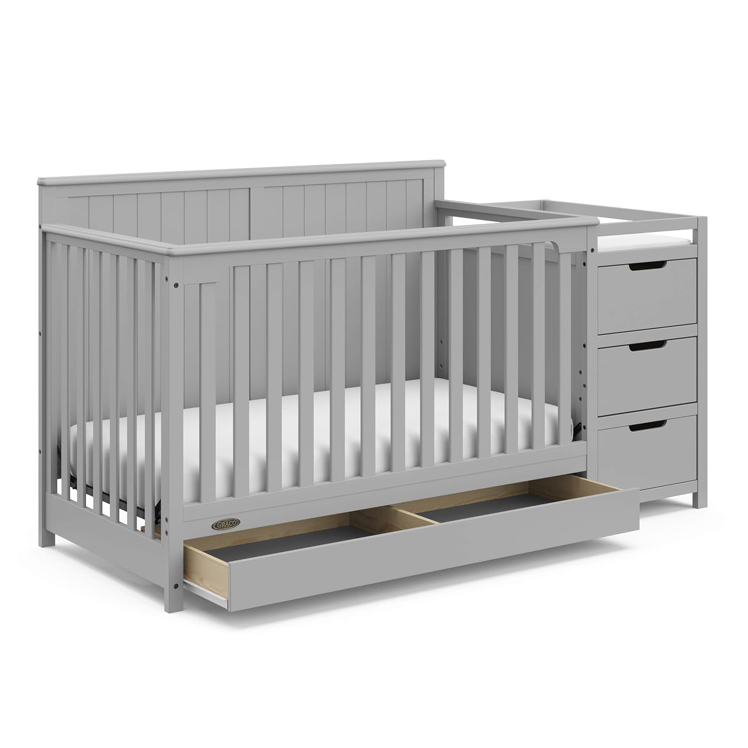 Graco Hadley 5in1 Convertible Crib and Changer with Drawer (Pebble Gray) Crib and Changing