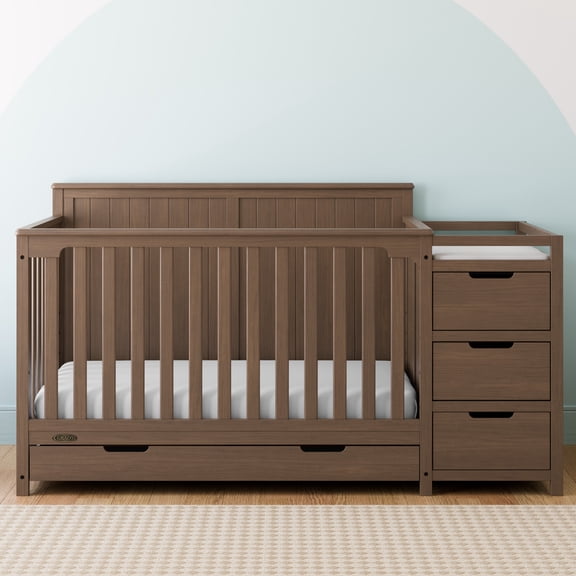 Graco Hadley 5-in-1 Convertible Baby Crib and Changer with Drawer, Hazelnut