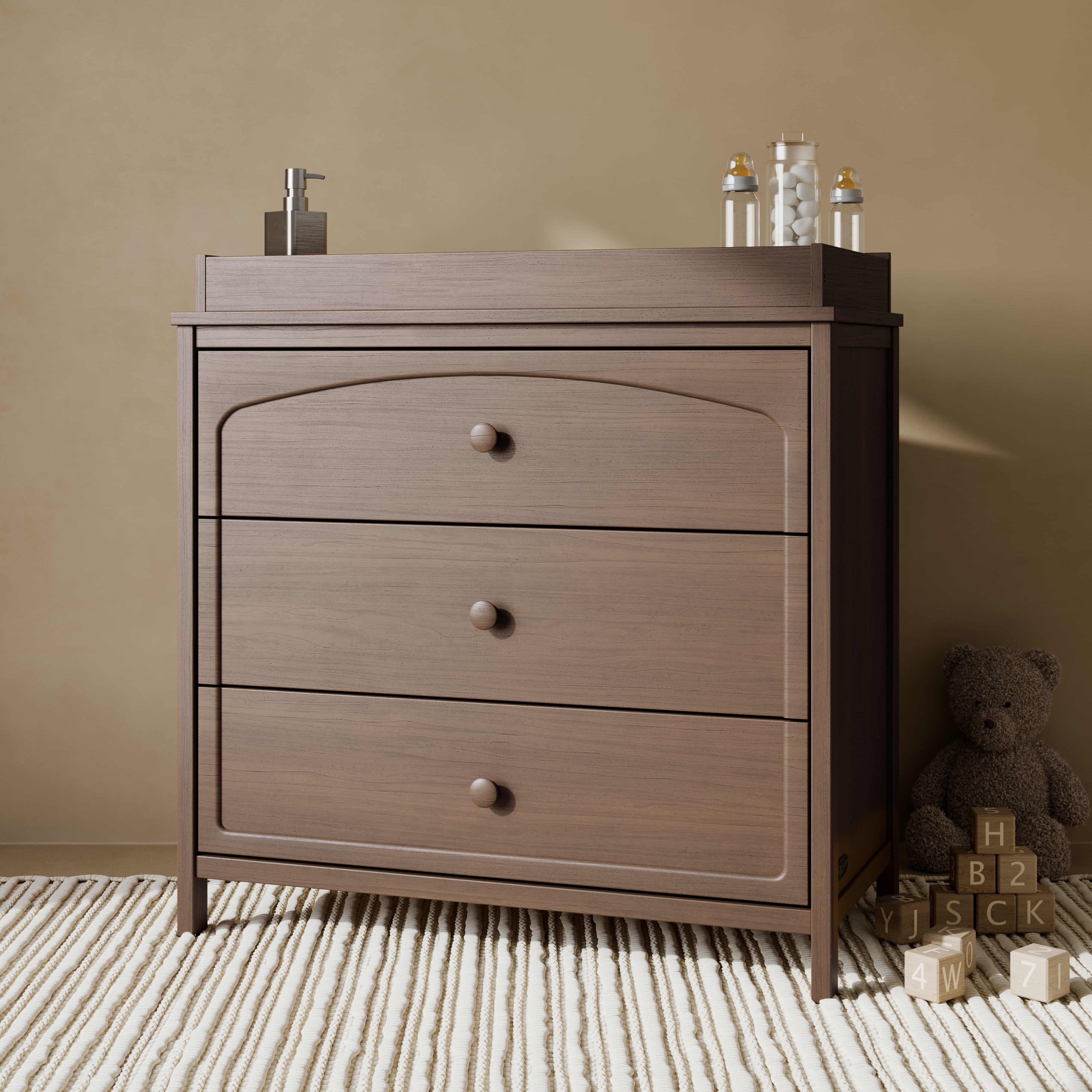 Graco Olivia 3 Drawer Chest with Infant Changing Topper, Hazelnut