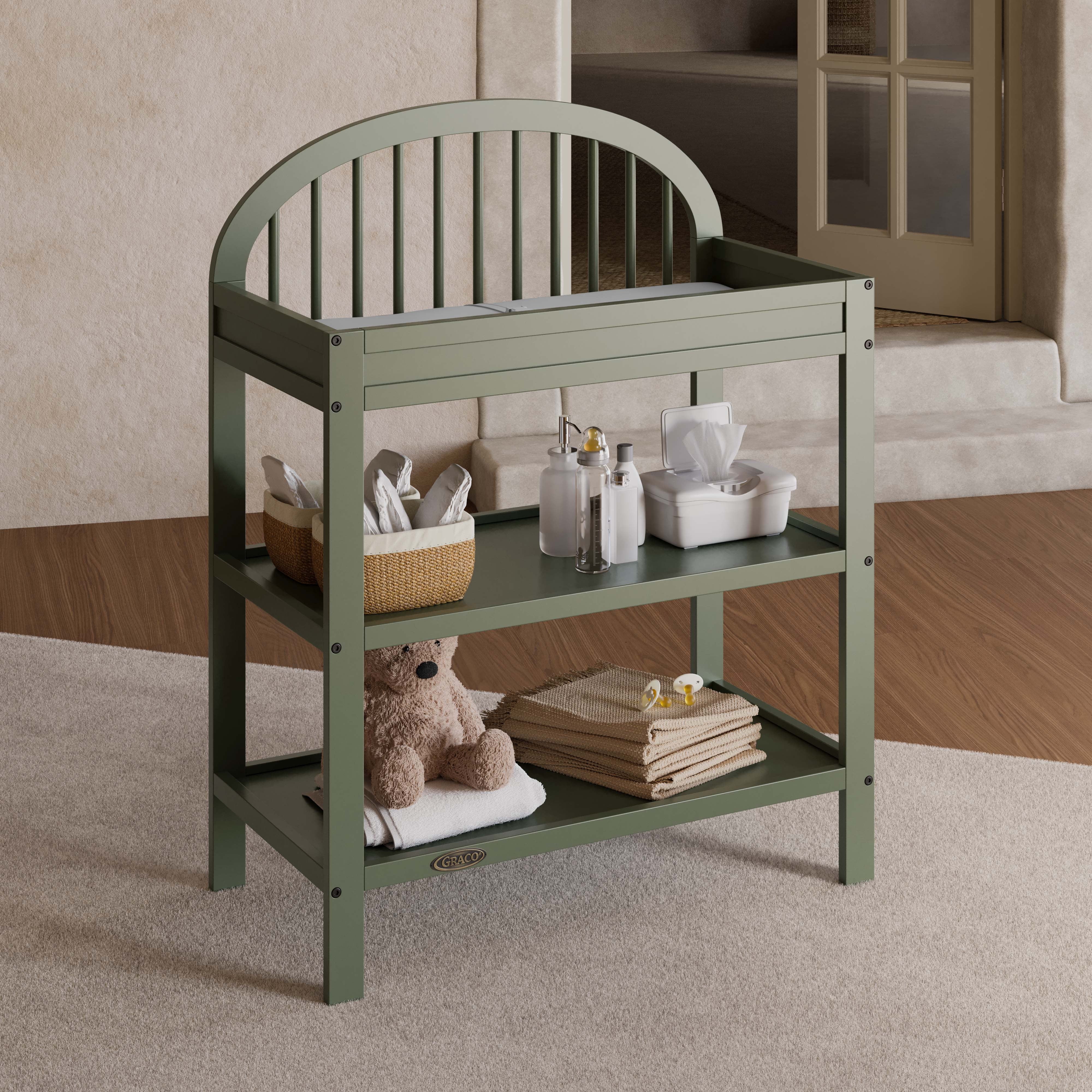 Graco Olivia Infant Wood Changing Table with Changing Pad, Olive