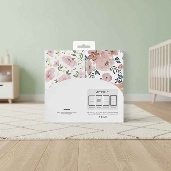 Graco Pack and Play Fitted Sheets, Buttery Soft Mini Crib Sheets, Floral Pack N Play Mattress Sheets Hypoallergenic, Premium Jersey Playrad Sheets, Meredith Allover & Pale Pink, 2 Pack