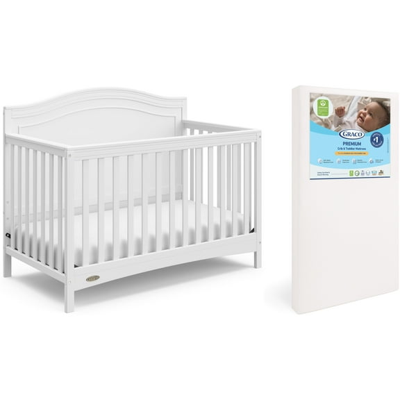 Graco Paris 4-in-1 Convertible Crib and Premium Crib & Toddler Mattress Bundle, White