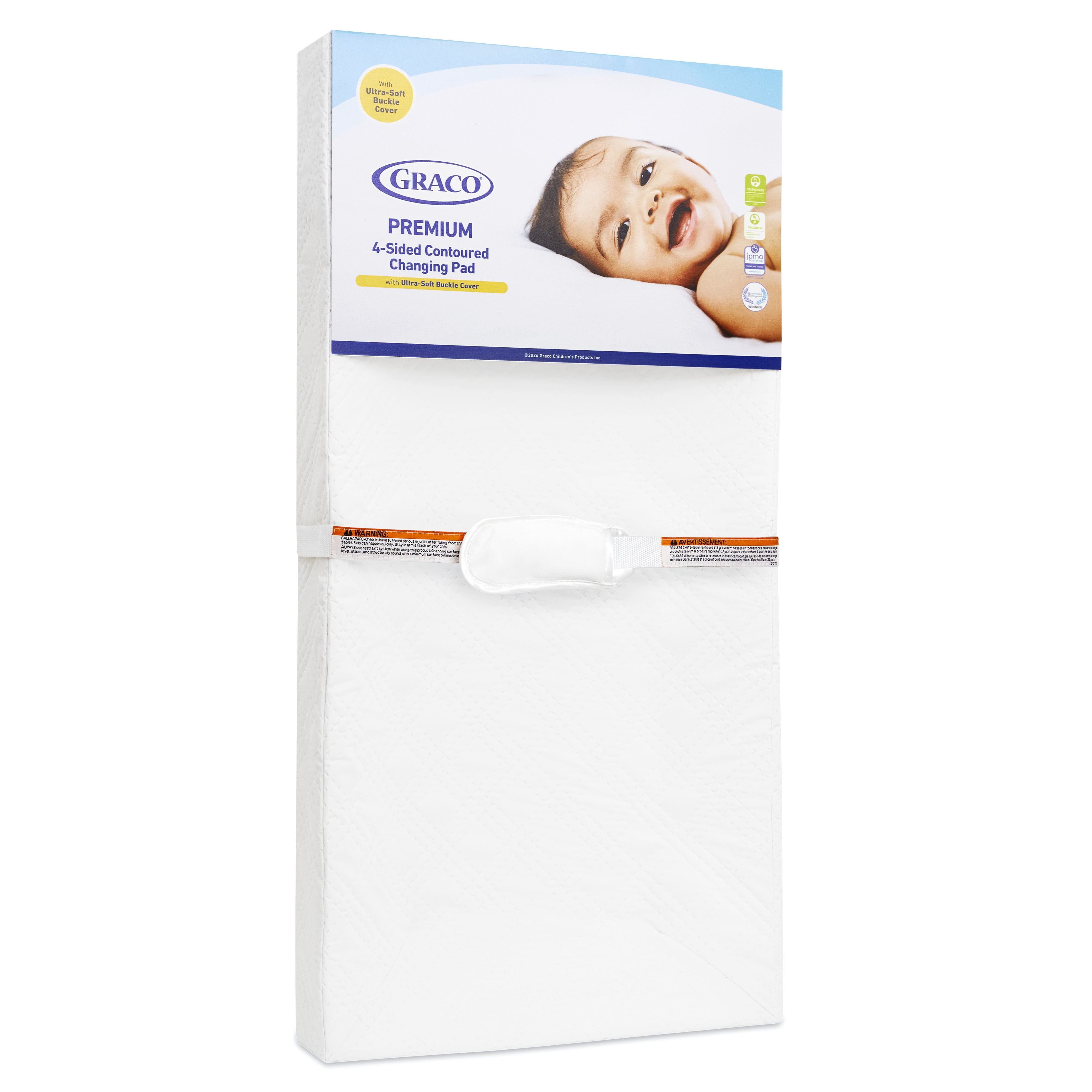 White PVC-Free PEVA 4-Sided Contoured Baby Changing Pad