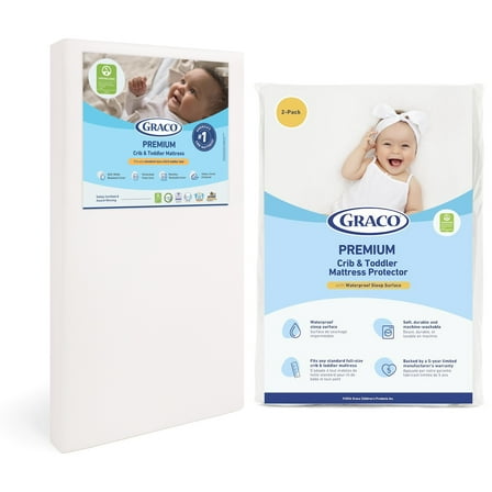 Graco Premium Crib & Toddler Mattress and 2-Pack Mattress Protector Bundle